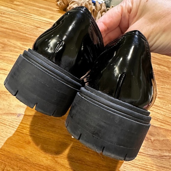 INC Brea Women’s Black Patent Leather Gold Chain Chunky Lug Sole Loafers - Picture 8 of 13